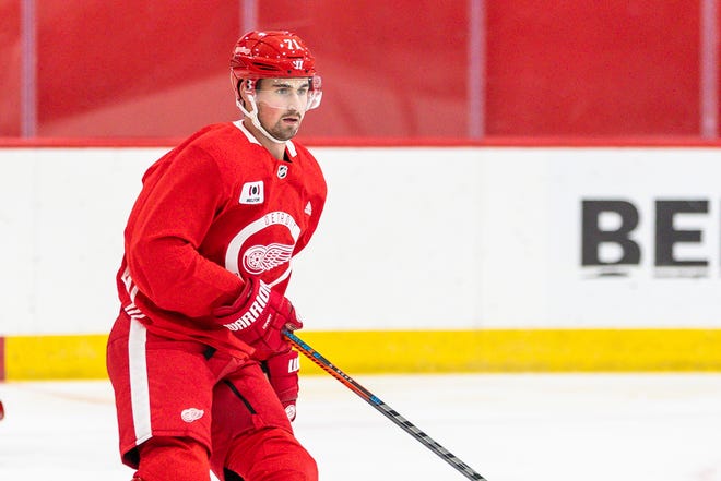 Dylan Larkin at the Detroit Red Wings boot camp training at the Little Caesars Arena, January 2, 2021.